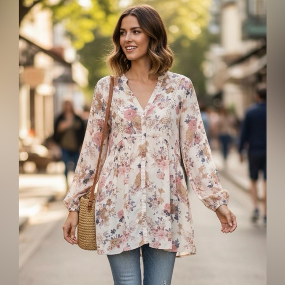 En Creme Tops - En Creme Top Womens S Beige Bohemian Baby Doll Relaxed Lace Cottagecore Feminine
